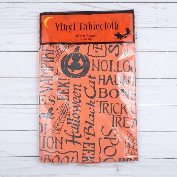 Other - Vinyl Tablecloth 60 in Round Halloween Pumpkin Web Picnic Party Camping